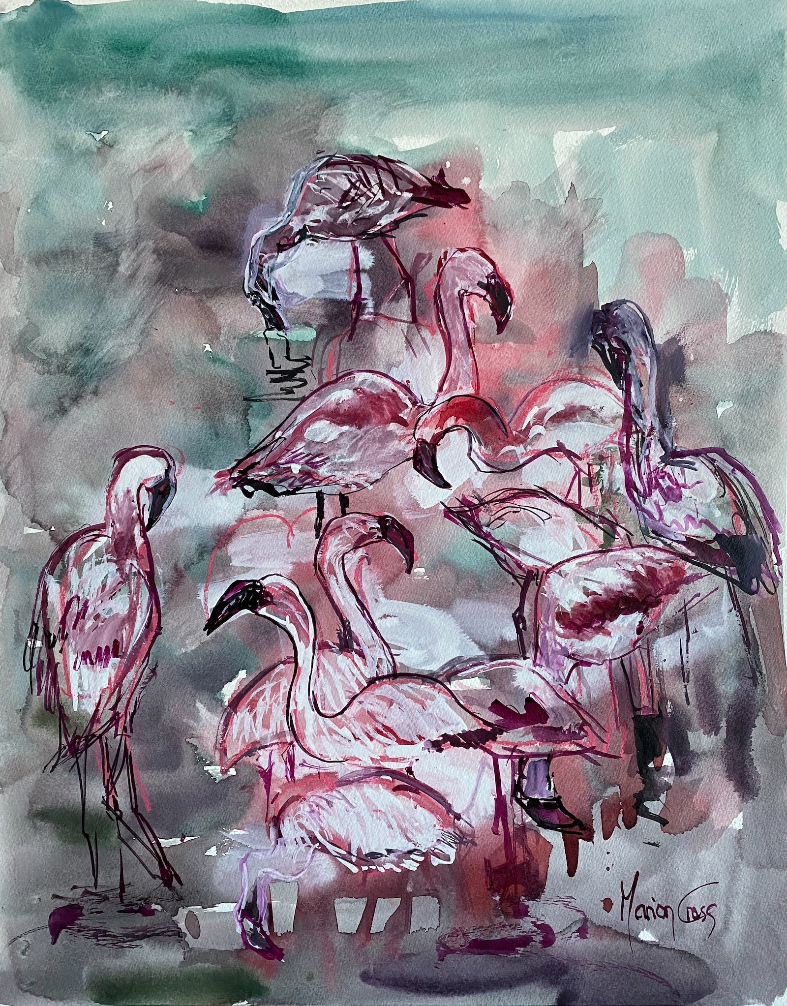 Flamingo Frenzy - ORIGINAL PAINTING